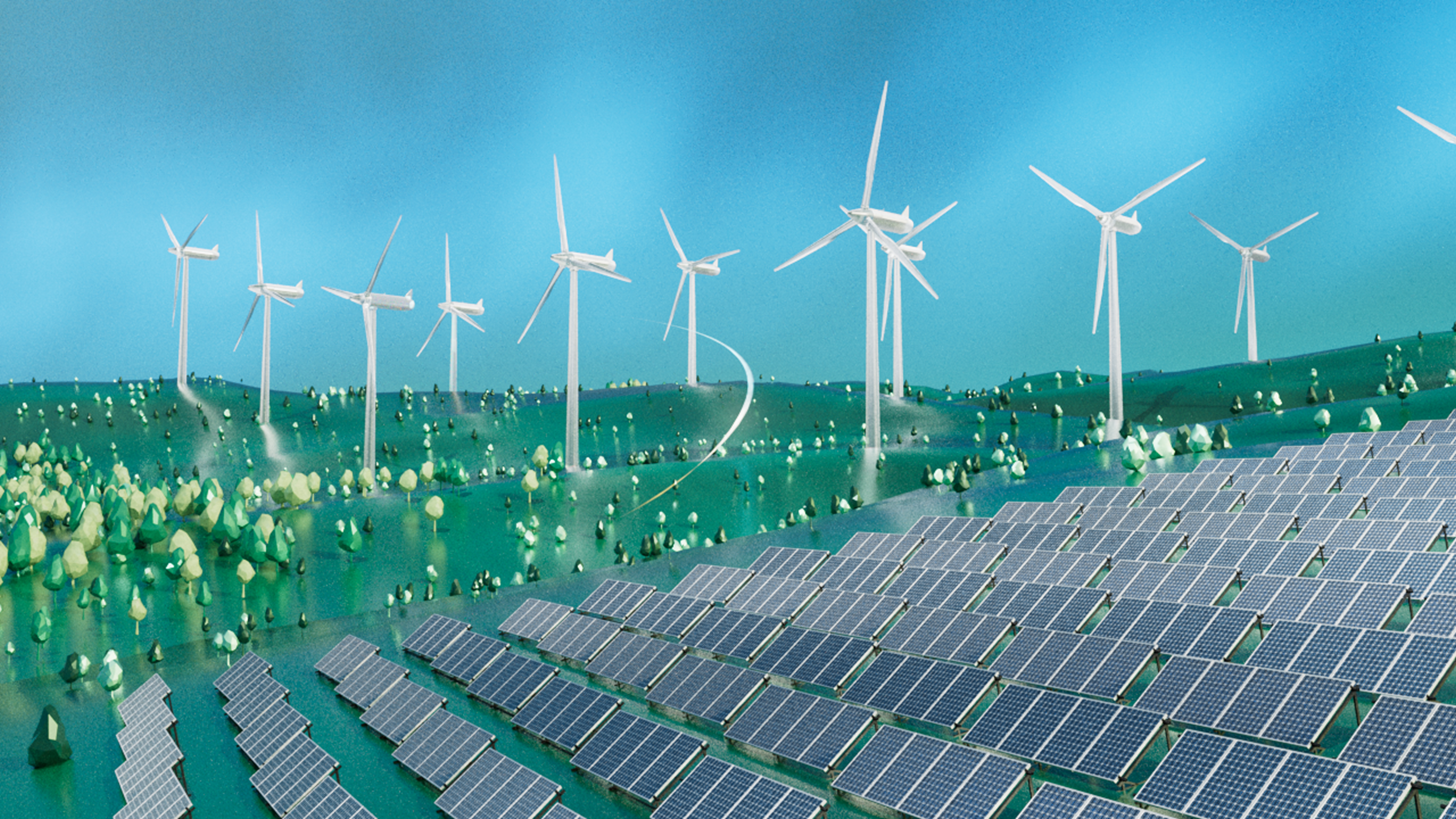 Wind turbines and solar panels